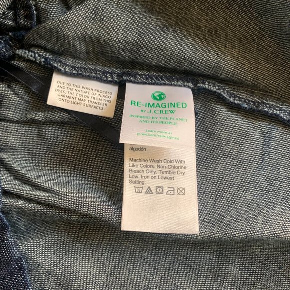 NWOT J. Crew Puff-Sleeve Dark Blue Rinse Chambray Denim Smocked Top, size Medium - Picture 6 of 7